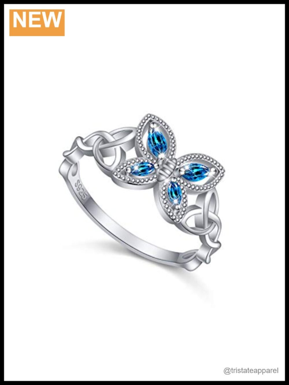 S925 Sterling Silver Celtic Knot Butterfly Ring Size 5 Cubic Zirconia